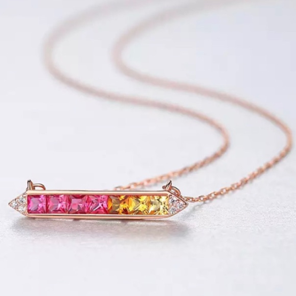 Gradient Rainbow Stone Stainless Steel Necklace Accessory Jewelry